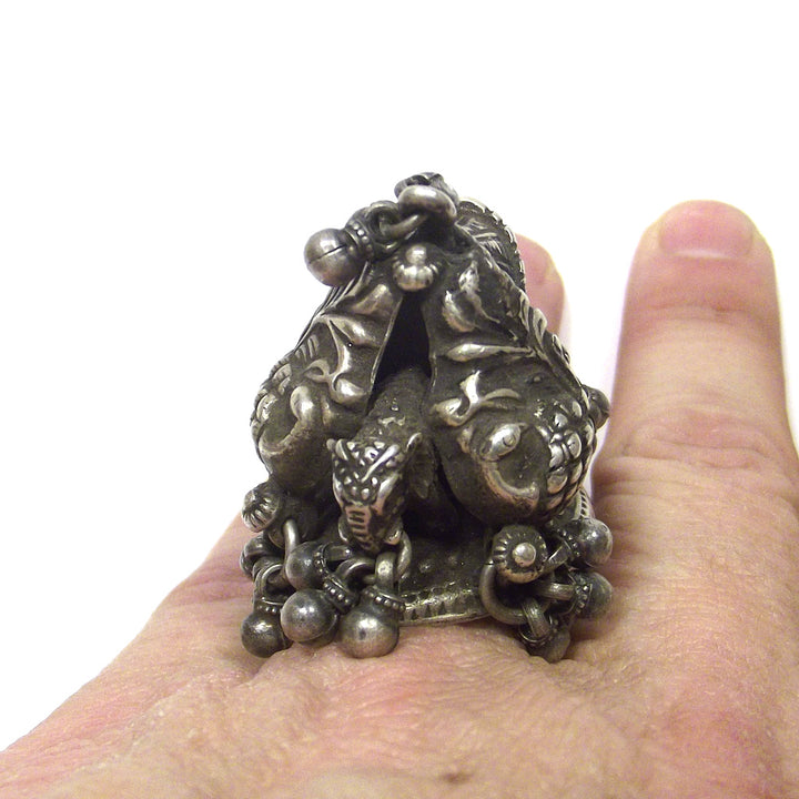 ANELLO GANESH con pavone antico in argento 925