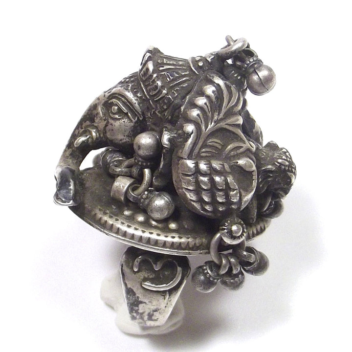 ANELLO GANESH con pavone antico in argento 925