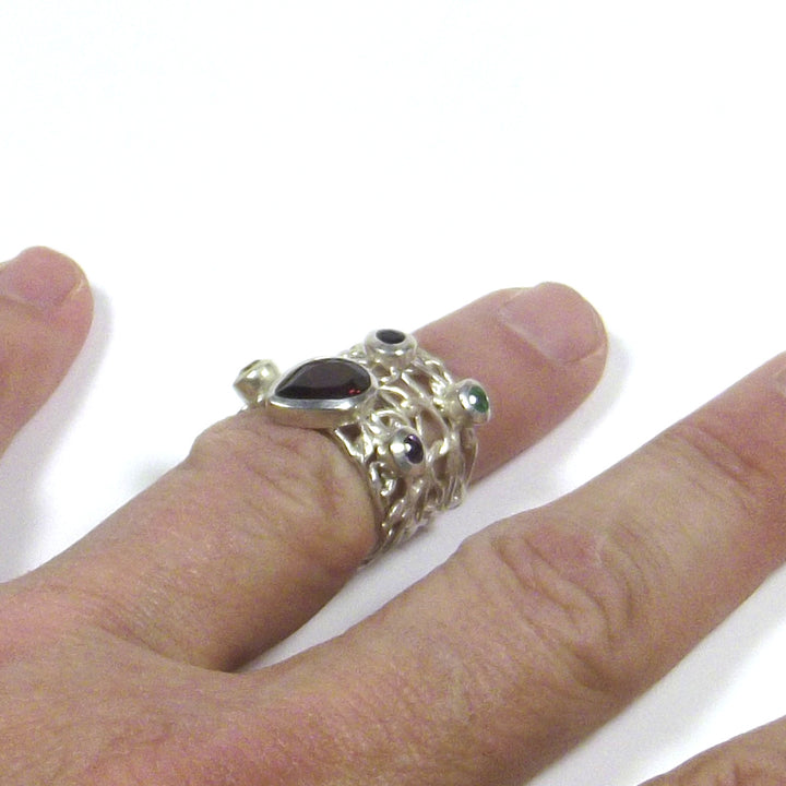 ANELLO GRANATO - AMETISTA - CITRINO - e argento e filigrana