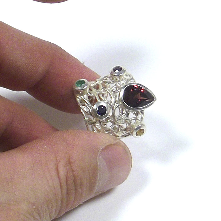 ANELLO GRANATO - AMETISTA - CITRINO - e argento e filigrana