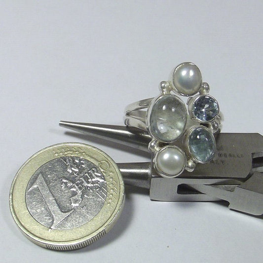 ANELLO argento ACQUAMARINA, perla e TOPAZIO - FARA – immagine2