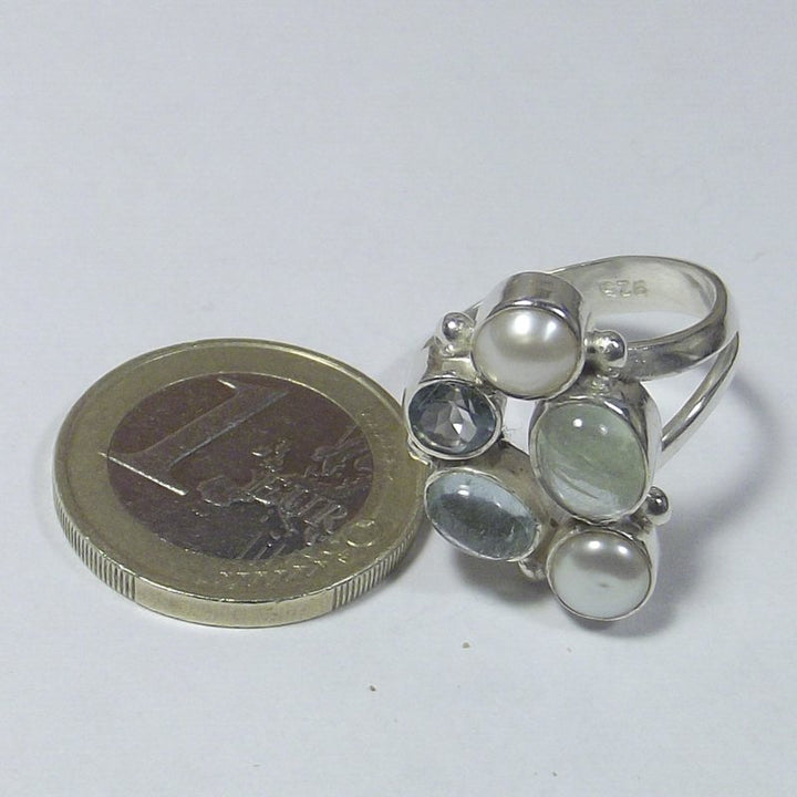 RING 925 silver AQUAMARINE, pearl and TOPAZ - ZORAT