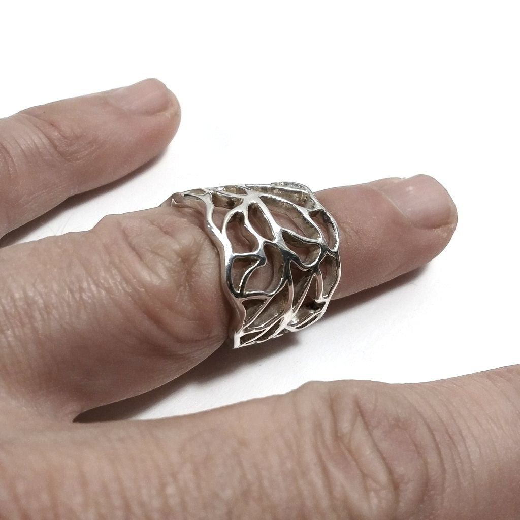 Fascia alta regolabile traforato | ANELLO FASCIA d'argento 925 | Gioielli argento