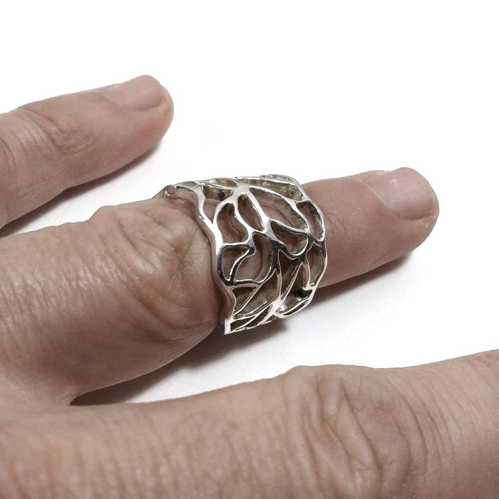 Fascia alta regolabile traforato | ANELLO FASCIA d'argento 925 | Gioielli argento