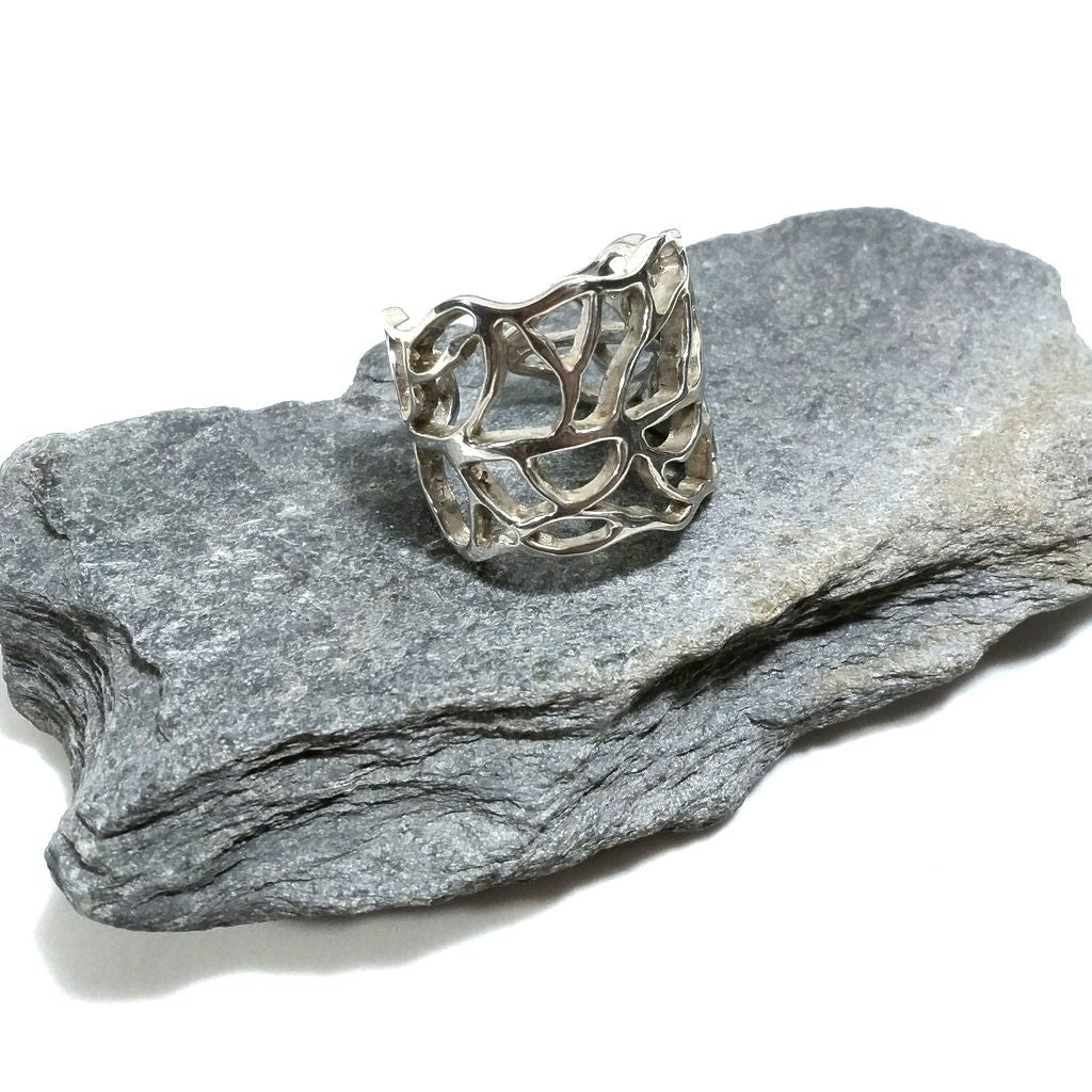 Fascia alta regolabile traforato | ANELLO FASCIA d'argento 925 | Gioielli argento
