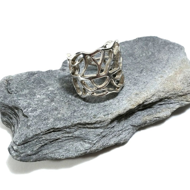 Fascia alta regolabile traforato | ANELLO FASCIA d'argento 925 | Gioielli argento