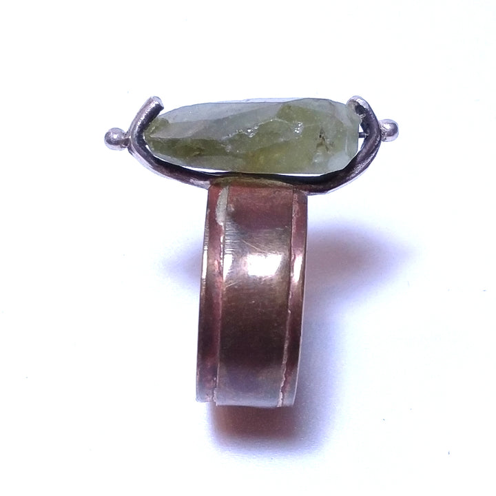 Anello artigianale in BRONZO e granato VERDE - bronzeage1968