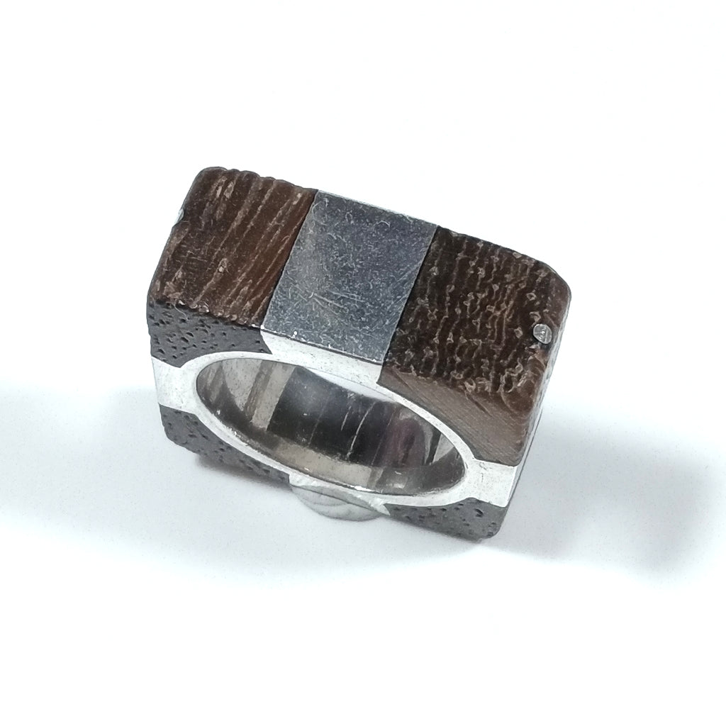 ANELLO artigianale in argento 925 ANELLO artigianale Legno mogano | GIOIELLI IN ARGENTO