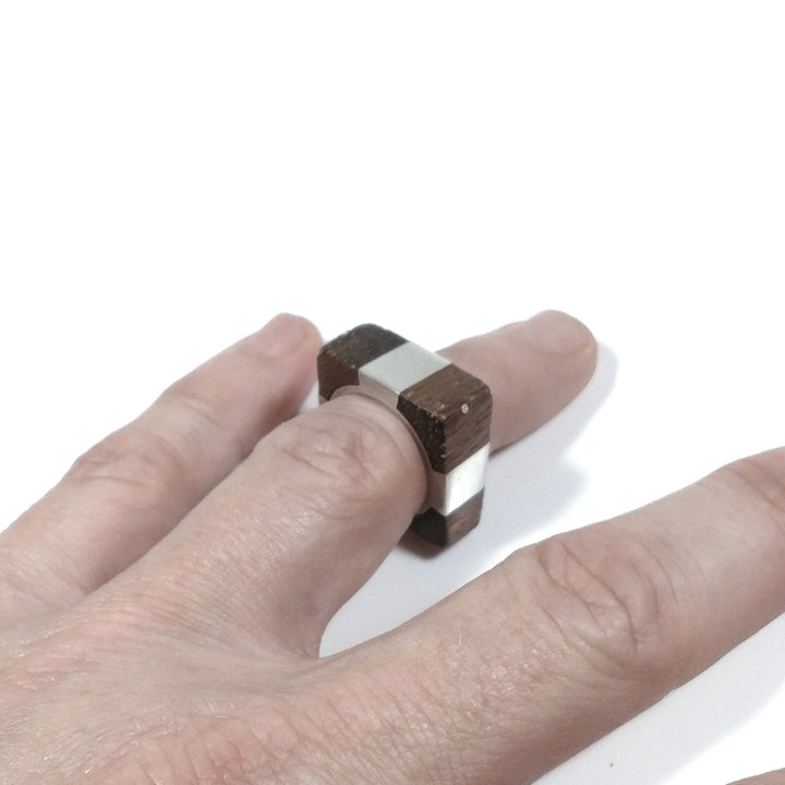 ANELLO artigianale in argento 925 ANELLO artigianale Legno mogano | GIOIELLI IN ARGENTO