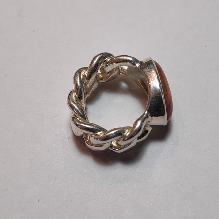925 Silver Sunstone ring with chain