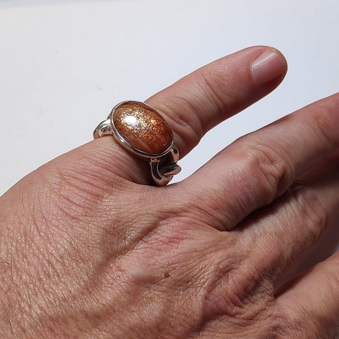 925 Silver Sunstone ring with chain