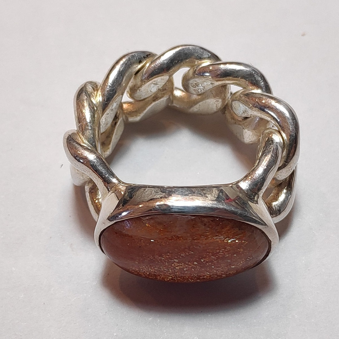925 Silver Sunstone ring with chain