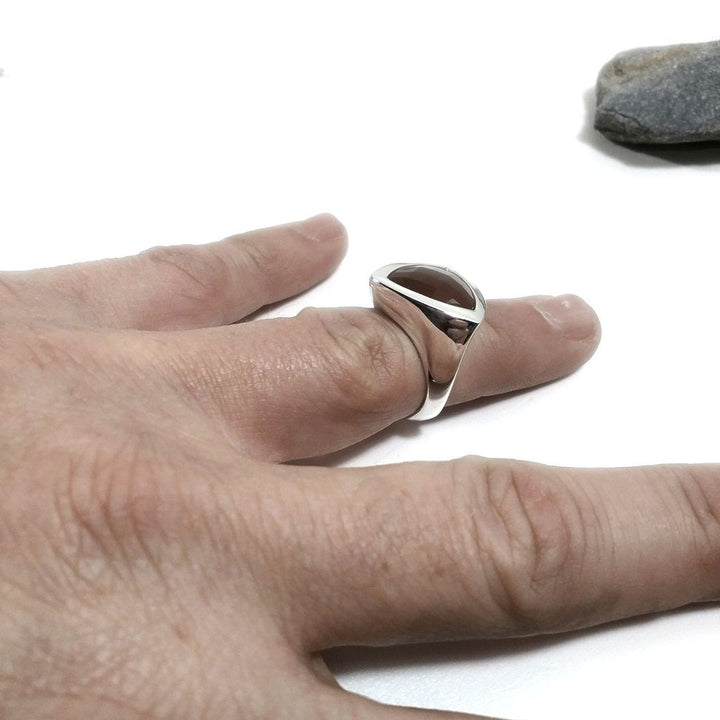 ANELLO artigianale in argento 925 con Corniola sfaccettata | Gioielli contemporanei