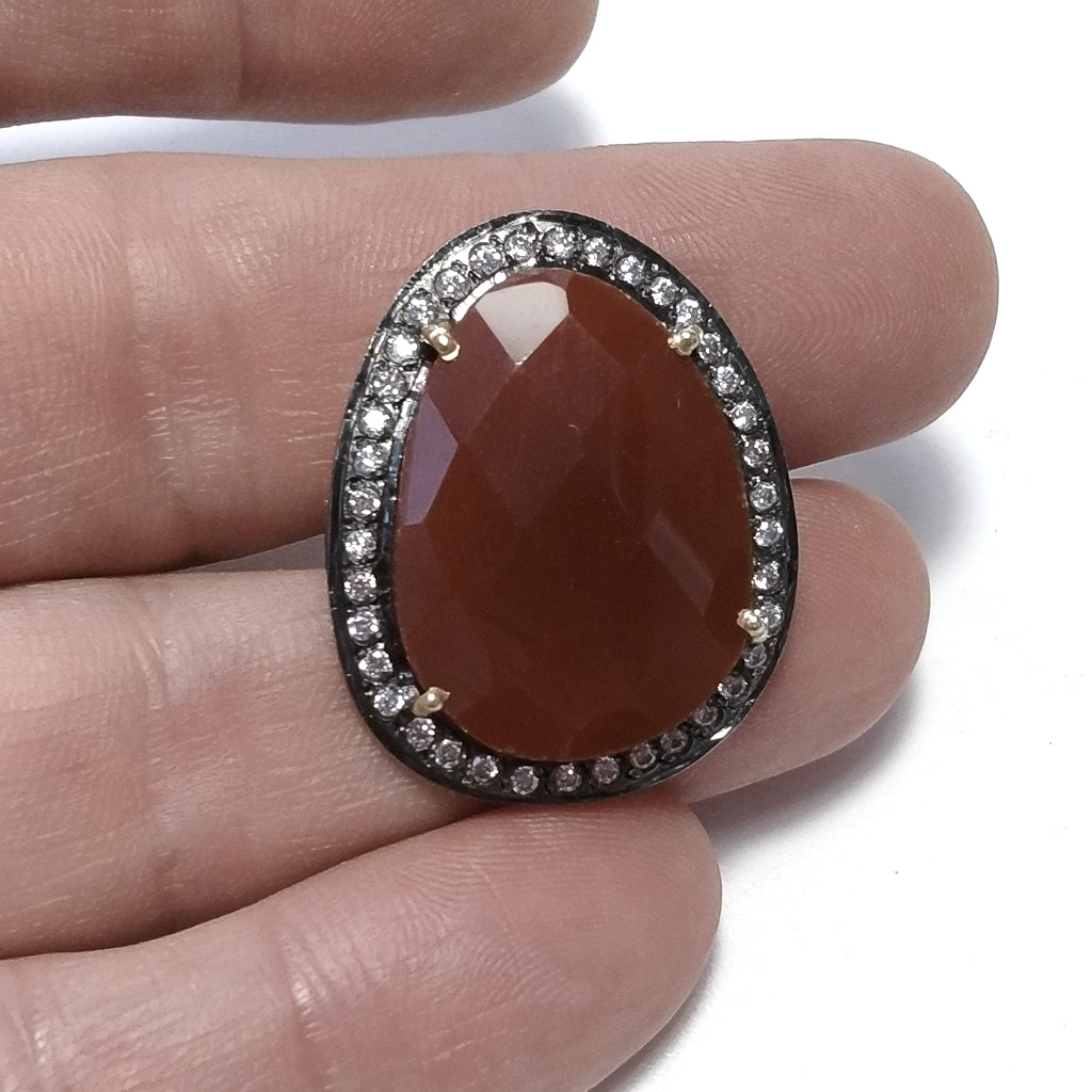 Anello con pietra in argento 925 con Corniola, Zircone | GIOIELLI IN ARGENTO