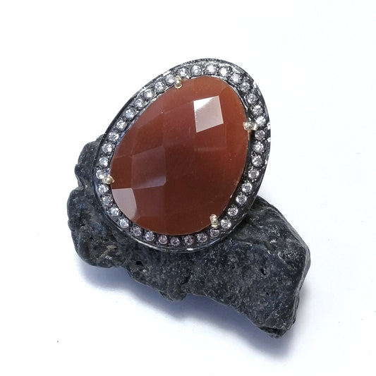 Anello con pietra in argento 925 con Corniola , Zircone | GIOIELLI IN ARGENTO