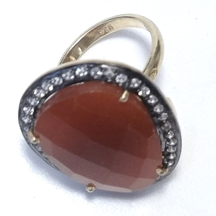 Anello con pietra in argento 925 con Corniola, Zircone | GIOIELLI IN ARGENTO
