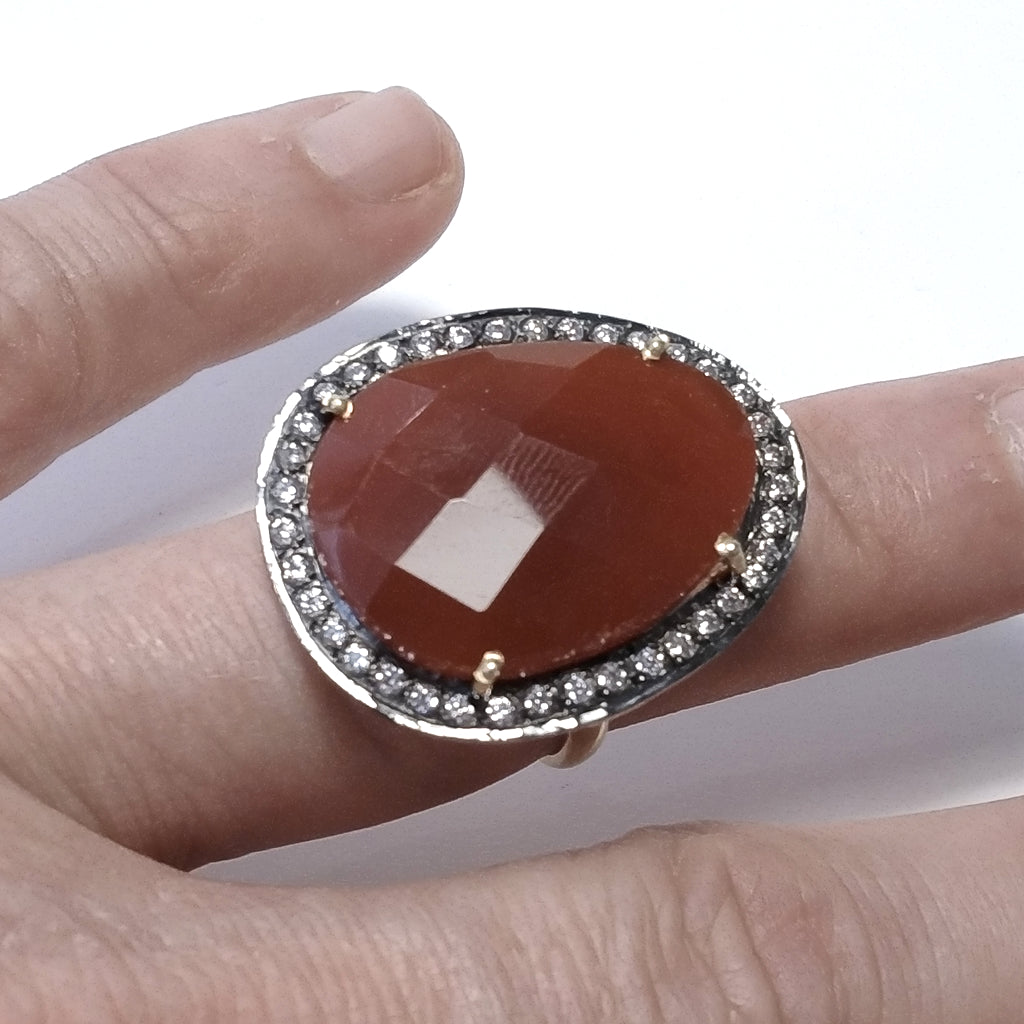 Anello con pietra in argento 925 con Corniola , Zircone | GIOIELLI IN ARGENTO
