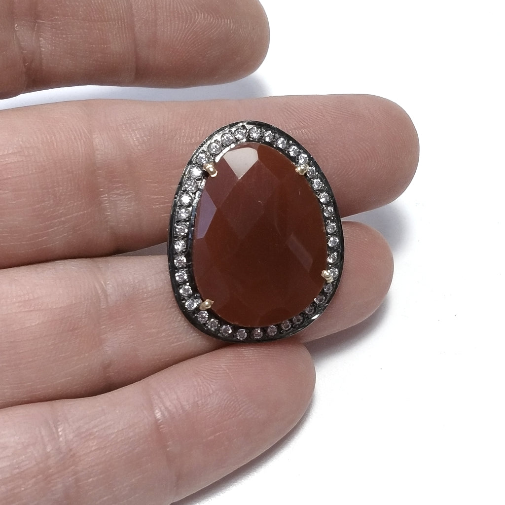 Anello con pietra in argento 925 con Corniola , Zircone | GIOIELLI IN ARGENTO