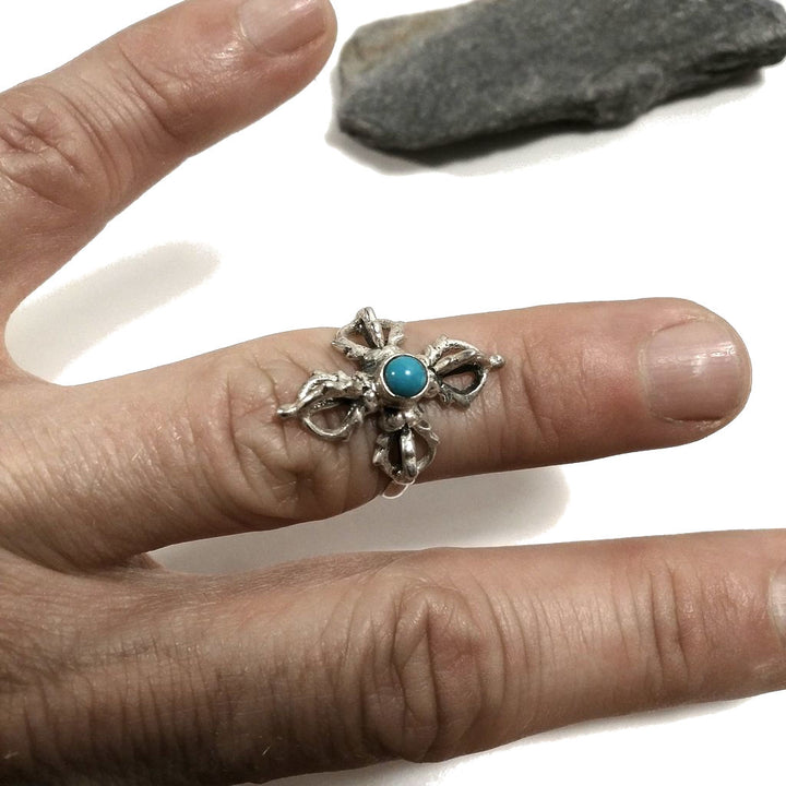 Anello con pietra in argento 925 con Dorje - Vajra | GIOIELLI IN ARGENTO