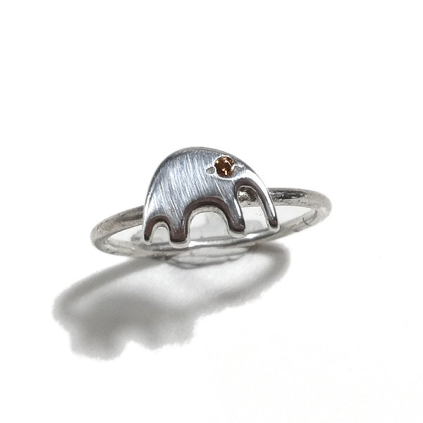 Silver stackable ring with stone and stylized ELEPHANT