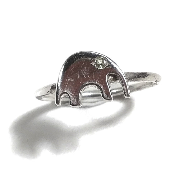 Silver stackable ring with stone and stylized ELEPHANT