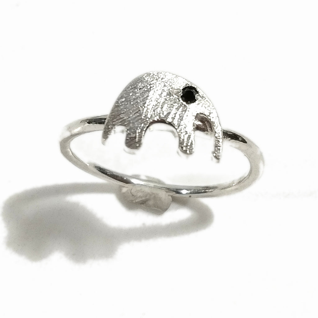 Silver stackable ring with stone and stylized ELEPHANT