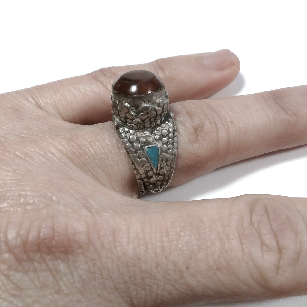 Anello con pietra in argento antico ANELLO ETNICO Corniola , Turchese | GIOIELLI IN ARGENTO