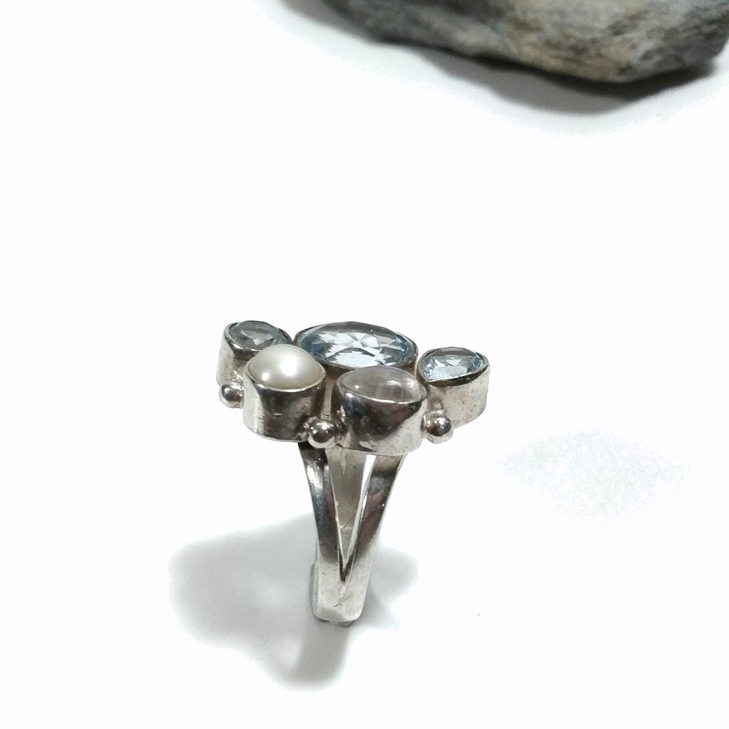 Copia del Anello con pietra in argento 925 con Labradorite , Topazio azzurro, Perla | GIOIELLI IN ARGENTO