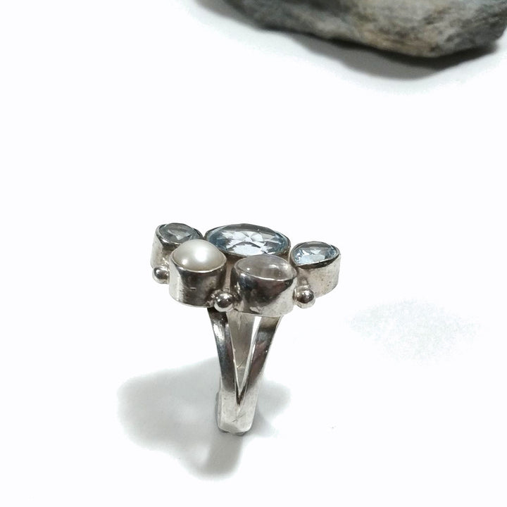 Copia del Anello con pietra in argento 925 con Labradorite , Topazio azzurro, Perla | GIOIELLI IN ARGENTO