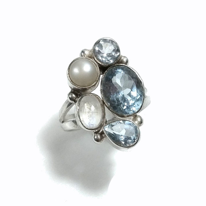 Copia del Anello con pietra in argento 925 con Labradorite , Topazio azzurro, Perla | GIOIELLI IN ARGENTO