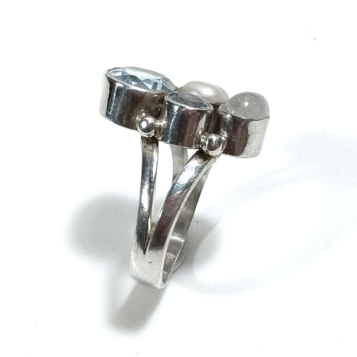 Anello con pietra in argento 925 con Topazio azzurro, Perla | GIOIELLI IN ARGENTO