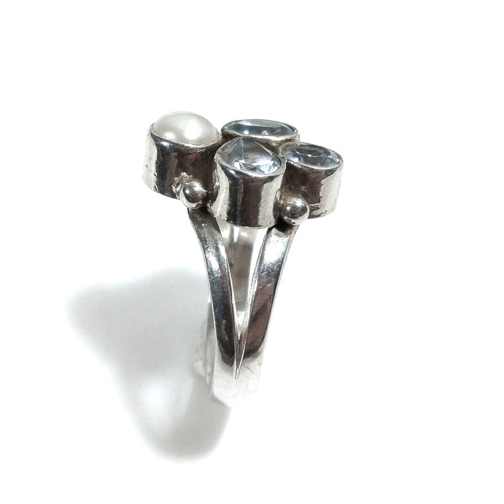 Anello con pietra in argento 925 con Topazio azzurro, Perla | GIOIELLI IN ARGENTO