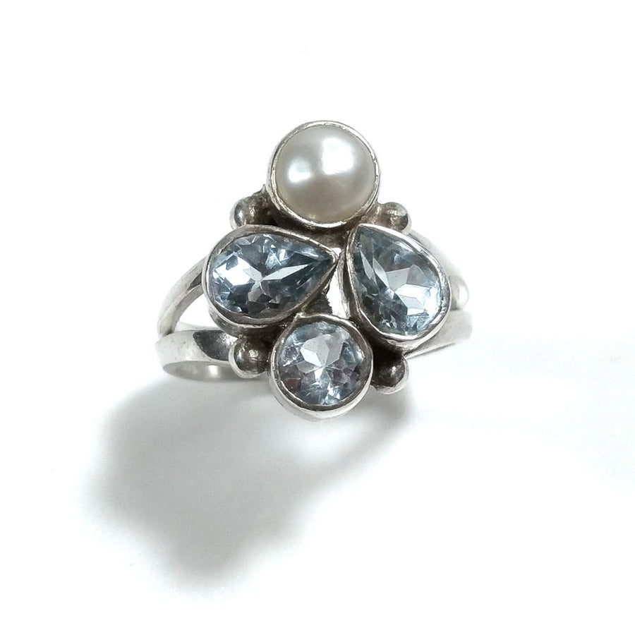 Anello con pietra in argento 925 con Topazio azzurro, Perla | GIOIELLI IN ARGENTO