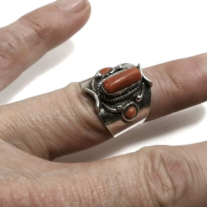 ANELLO ETNICO ANELLO artigianale Corallo argento 925 | GIOIELLI ETNICI