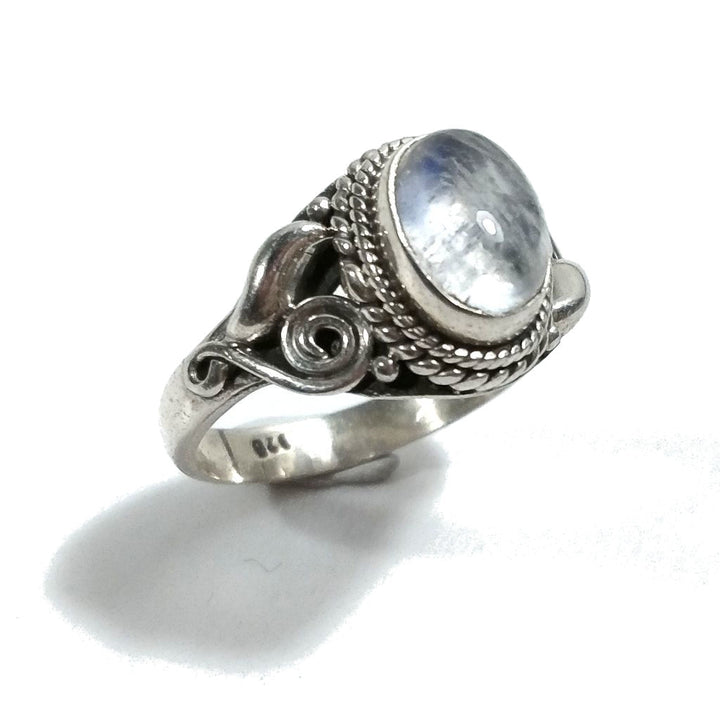 Anello ISHITA con pietra in argento 925 con Topazio mistico, Pietra di luna | GIOIELLI ETNICI