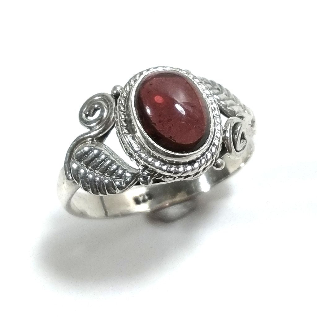 Ring with stone in 925 silver with Ruby Root, Green Agate | SILVER JEWELRY