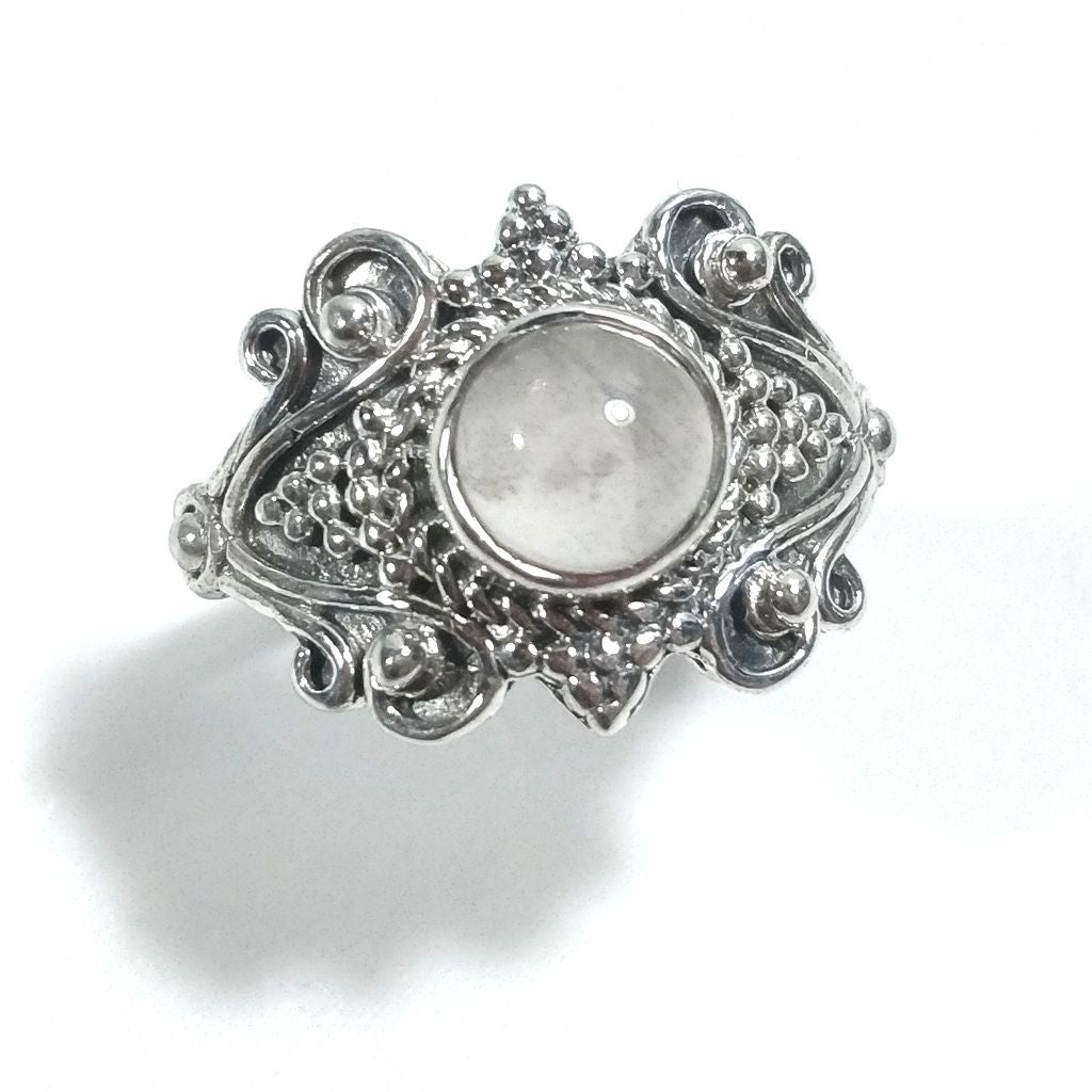 Anello con pietra in argento 925 con Granato, Pietra di luna | Gioielli in argento