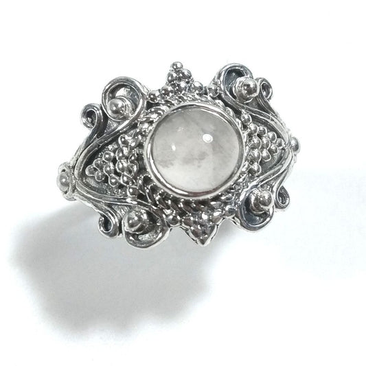 Anello con pietra in argento 925 con Granato, Pietra di luna | Gioielli in argento