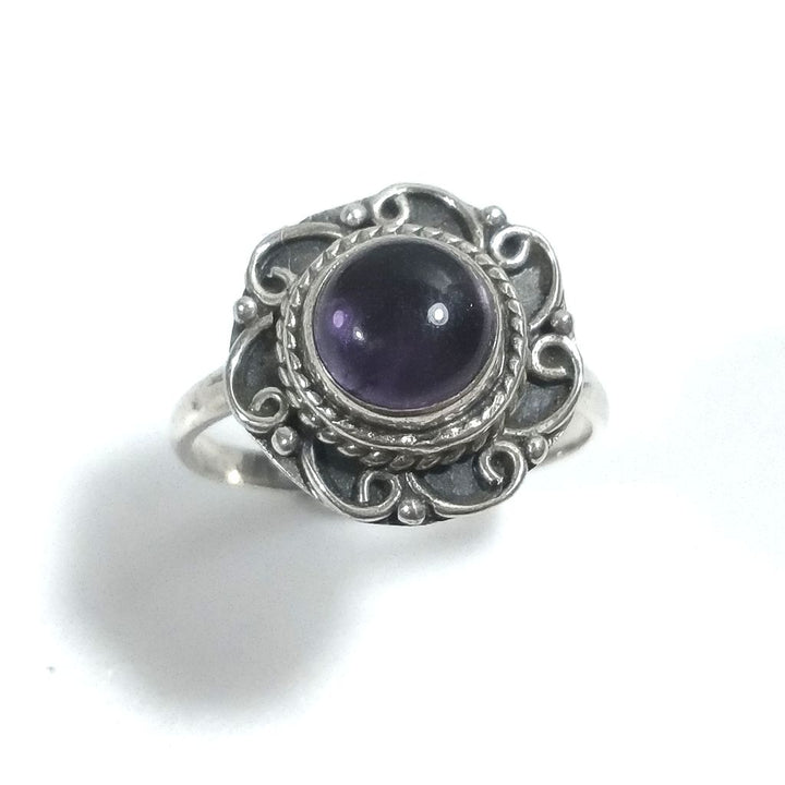 Anello con pietra in argento 925 con Granato, Ametista | GIOIELLI ETNICI | Anello FIORE