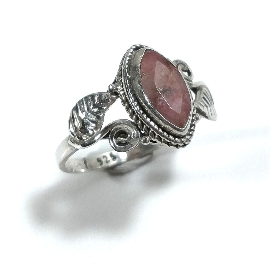 Ring with stone in 925 silver with Ruby Root, Green Agate | SILVER JEWELRY