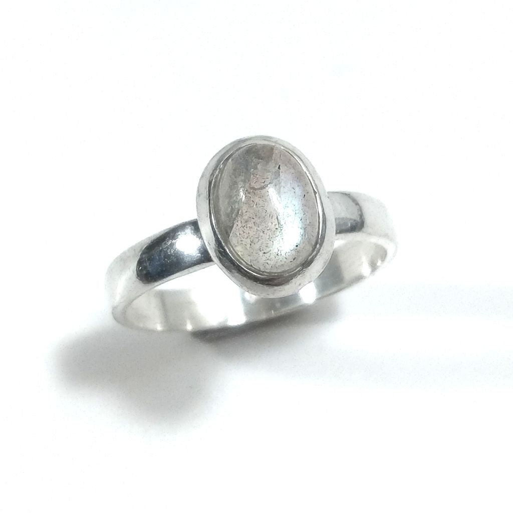 Band ring in 925 silver Ring with green AGATE stone