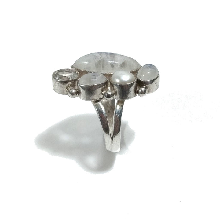 Anello con pietra in argento 925 con Pietra di Luna , Perla , Cristallo di rocca | GIOIELLI IN ARGENTO