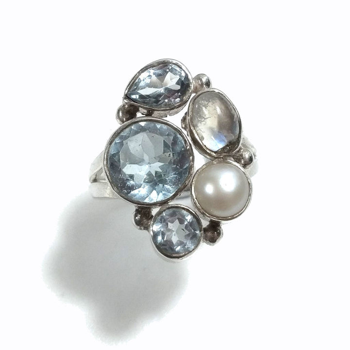 Copia del Anello con pietra in argento 925 con Labradorite , Topazio azzurro, Perla | GIOIELLI IN ARGENTO