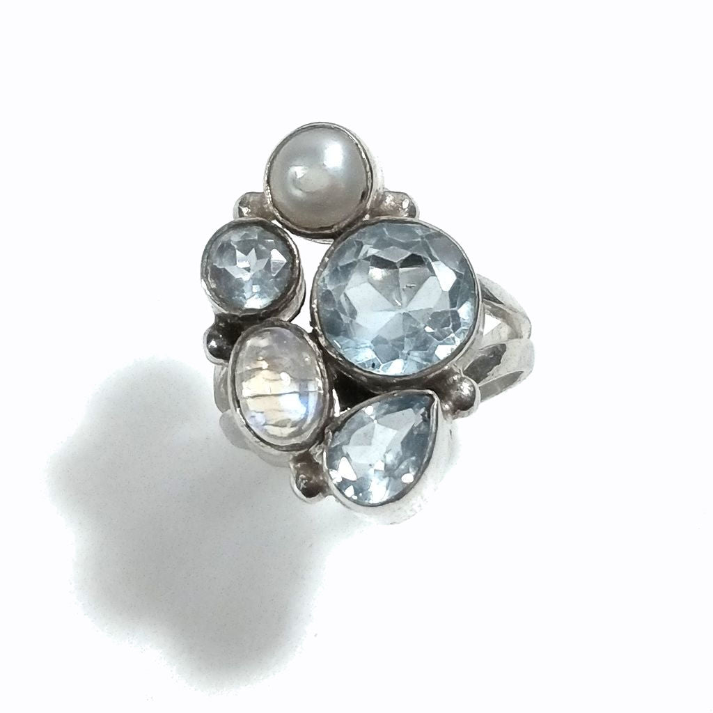 Copia del Anello con pietra in argento 925 con Labradorite , Topazio azzurro, Perla | GIOIELLI IN ARGENTO