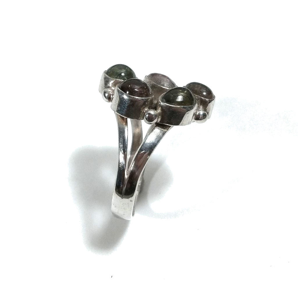 Anello con pietra in argento 925 con Tormalina rosa , Tormalina verde | GIOIELLI IN ARGENTO