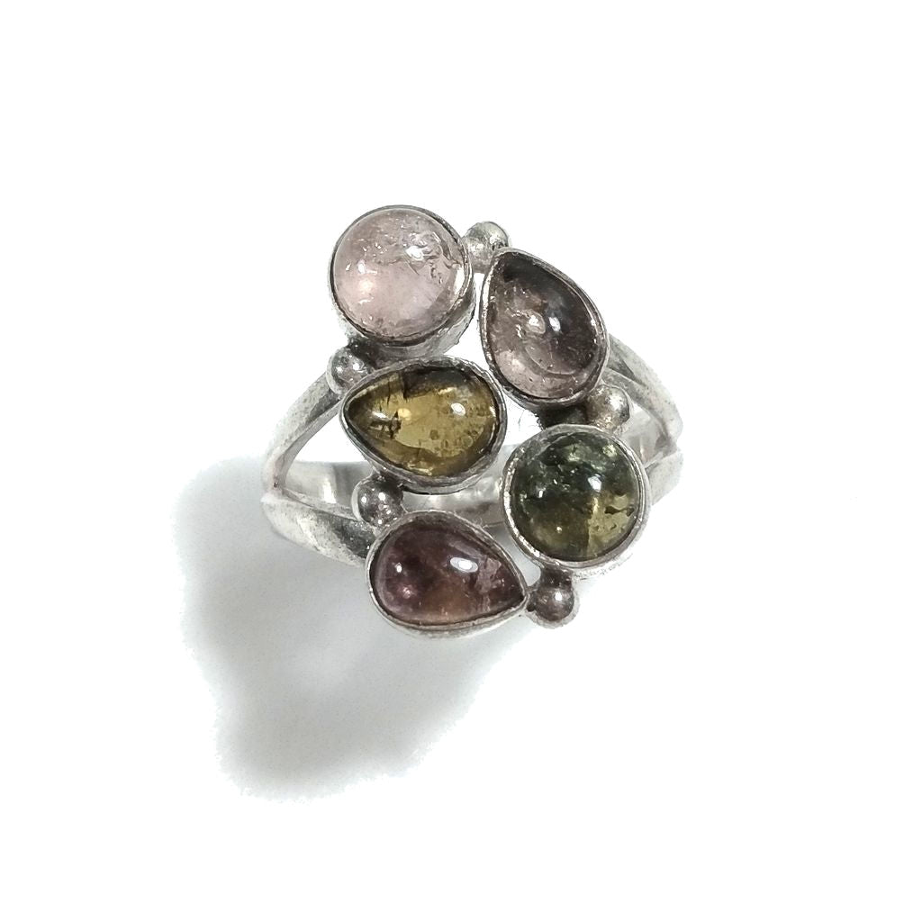 Anello con pietra in argento 925 con Tormalina rosa , Tormalina verde | GIOIELLI IN ARGENTO