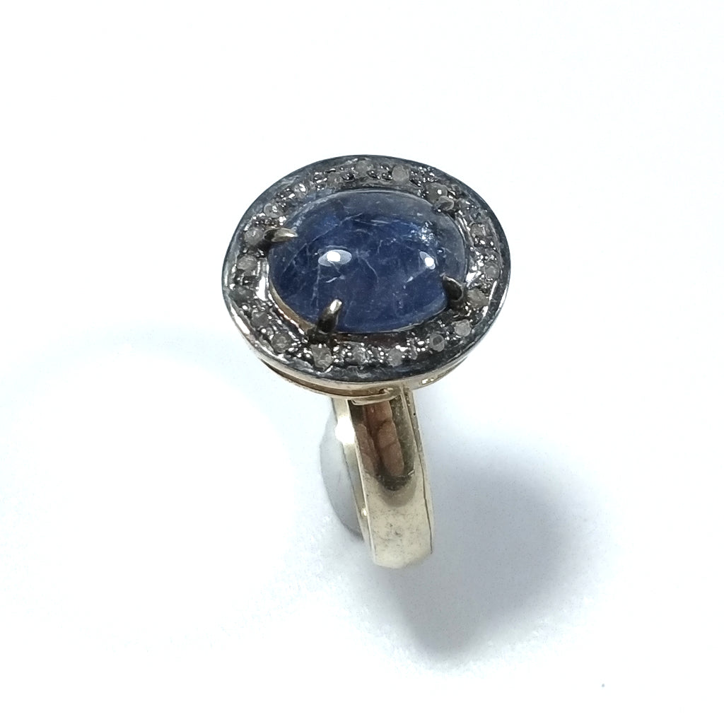 ANELLO ETNICO in argento 925 dorato ANELLO artigianale Diamante Zaffiro | GIOIELLI ETNICI