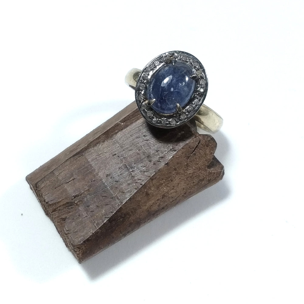 ANELLO ETNICO in argento 925 dorato ANELLO artigianale Diamante Zaffiro | GIOIELLI ETNICI