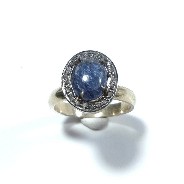 ANELLO ETNICO in argento 925 dorato ANELLO artigianale Diamante Zaffiro | GIOIELLI ETNICI