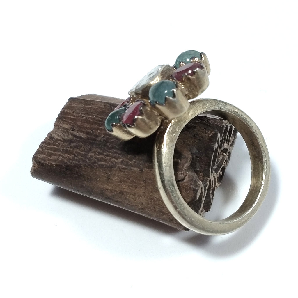 ETHNIC RING in 925 gold-plated silver Diamond Ruby, Emerald | ETHNIC JEWELRY